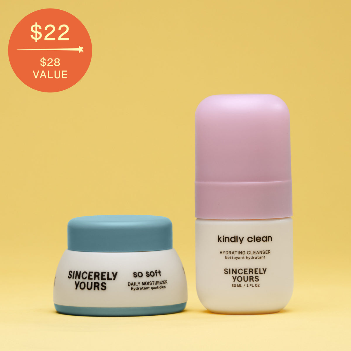 P.S. Travel Twins kindly clean hydrating cleanser and so soft daily moisturizer minis