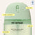 Green serum mist bottle labeled 'hit refresh' with features like ultra-lightweight, soothing, and gentle on a white background.